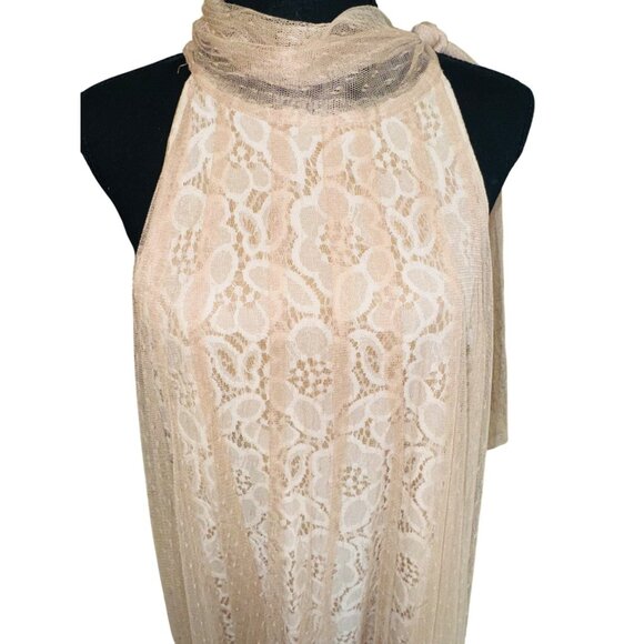 NWT RYU IVORY DRESS TAN TULLE NUDE LACE TIE NECK HALTER M Party Wedding Cocktail - Picture 9 of 14